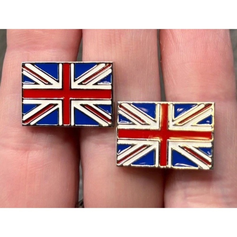 United Kingdom UK Flag Cufflinks Enamel Men's British Silver Tone